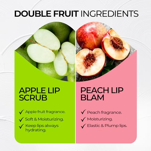Cyn Care 2-in-1 Lip Care Kit Apple & Peach - Hydrating Exfoliator & Balm for Dry Lips
