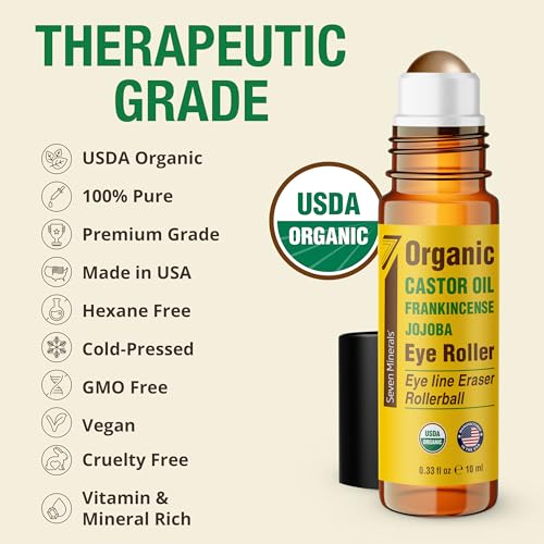 Seven Minerals Organic Castor Oil Eye Roller for Dark Circles & Wrinkles - 0.33 fl oz