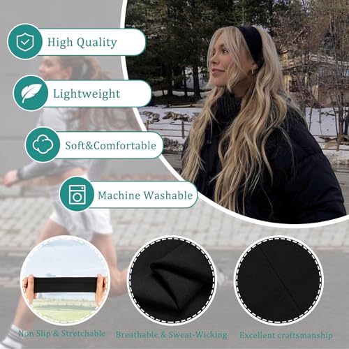Non-Slip Black Headbands for Women - 3 Pack Elastic Sports Hairbands