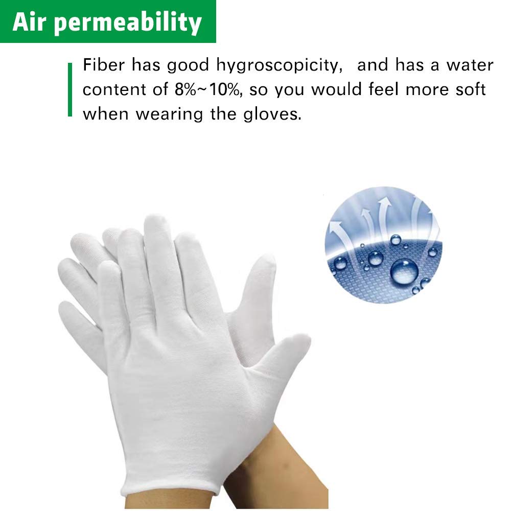 6 Pairs White Cotton Gloves Medium Size 7.5" moisturizing,Film CD/DVD, Dress Jewelers Coin Handling Inspection Gloves - M （Medium）