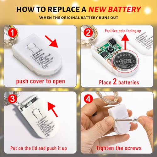 6PCS Battery Powered Fairy Lights with Remote - 20LEDs, 8 Modes, Timer, Warm White