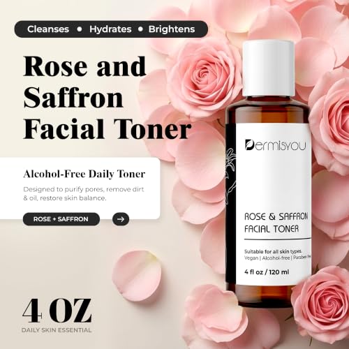 Dermisyou Rose Water Toner with Saffron & Turmeric - Hydrating Facial Mist, 4 fl oz
