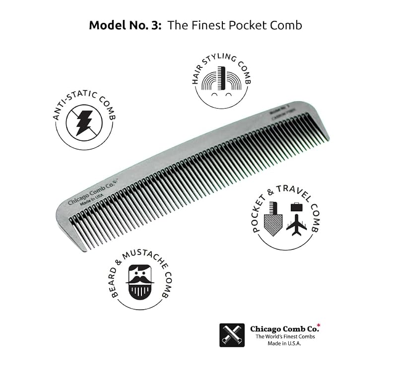 Chicago Comb Model 3 Carbon Fiber Pocket Comb - Anti-Static EDC for Fine Hair