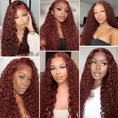 HuxoWax Copper Red Deep Wave Hair Bundles 20 Inch Remy Virgin Human Hair Extensions