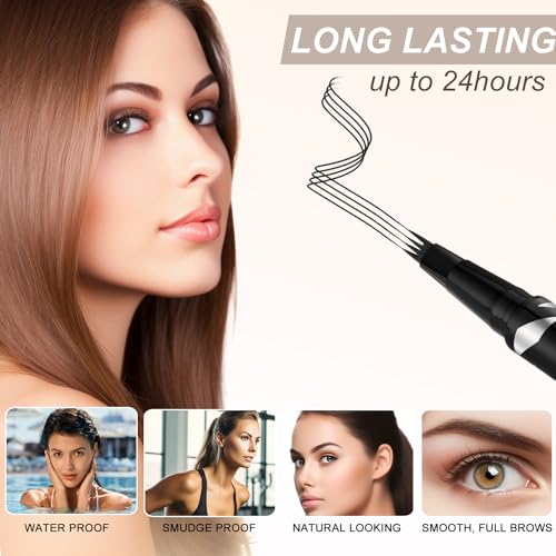 LAVONE 2-in-1 Waterproof Eyebrow Pen Black with Microblading Tips, Long-Lasting