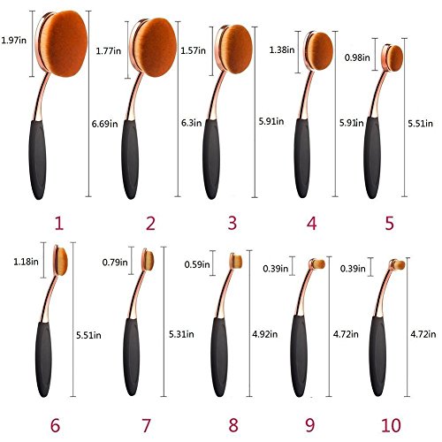 Yoseng 10-Piece Professional Oval Makeup Brush Set - Rose Gold