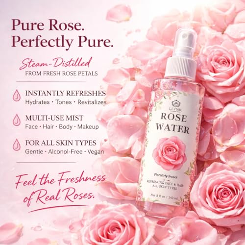 LLYNK Rose Water Facial & Hair Spray - 8 fl oz Alcohol-Free Hydrating Mist