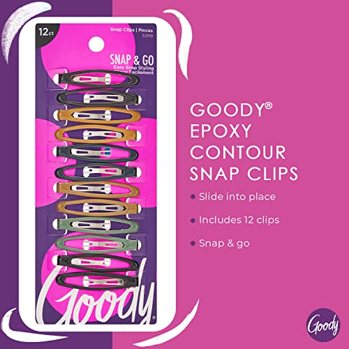 Goody Snap & Go Epoxy Contour Hair Clips - 12 Assorted Colors