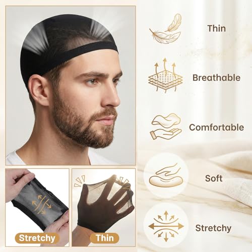 10pcs Soft Breathable Wave Caps for Men - Polyester Skull Cap