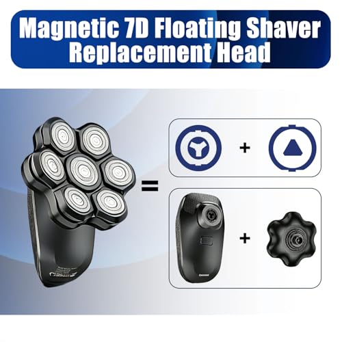 Black 1 Pack Magnetic 7D Shaver Head Replacement for Freebird & SHPVVER Men’s Bald Head Shavers