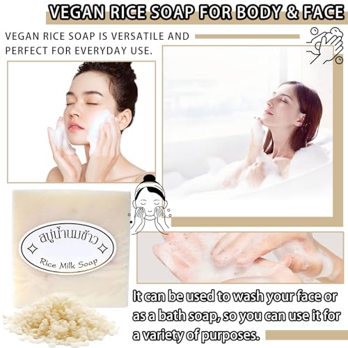 8PCS Rice Milk Soap Bar - Vegan Moisturizing Cleansing Soap for Face & Body