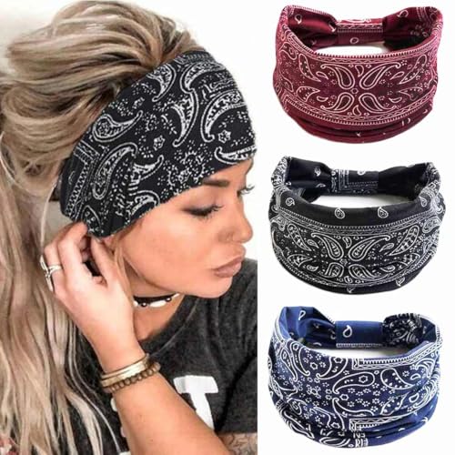 CAKURE Set of 3 Boho Wide Headbands for Women Girls - Knotted African Head Wraps & Hair Accessories