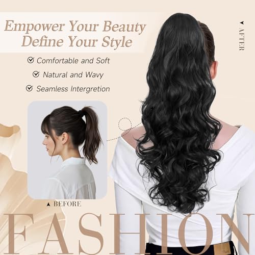 24" Curly Wavy Ponytail Extension with Claw Clip - Natural Synthetic Hairpiece