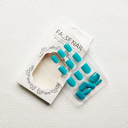 Cyan Square Press-On Nails - 24 Pcs Glossy Acrylic Fake Nails