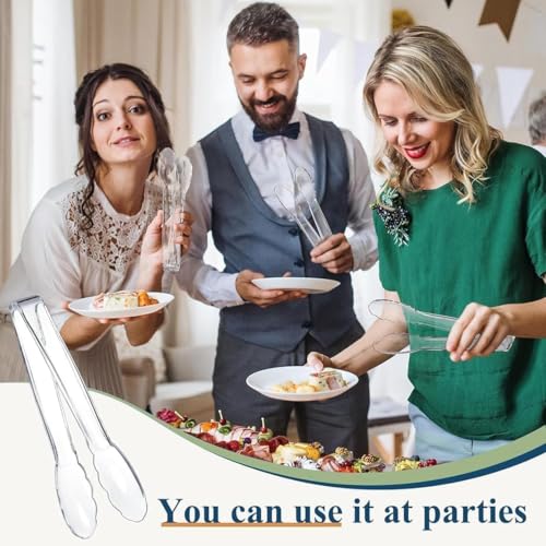 6 Pcs BPA-Free Clear Plastic Kitchen Tongs - 8.85 Inch Serving Utensils