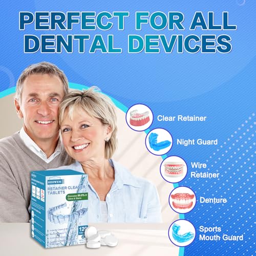 HIHWEM Retainer & Denture Cleaner Tablets - 120 Count, Non-Abrasive Soak