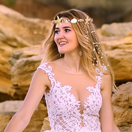 Seashell Crown Mermaid Headpiece with Starfish - Handmade Pearl Shell Crown for Beach Wedding (Variation: Starfish)