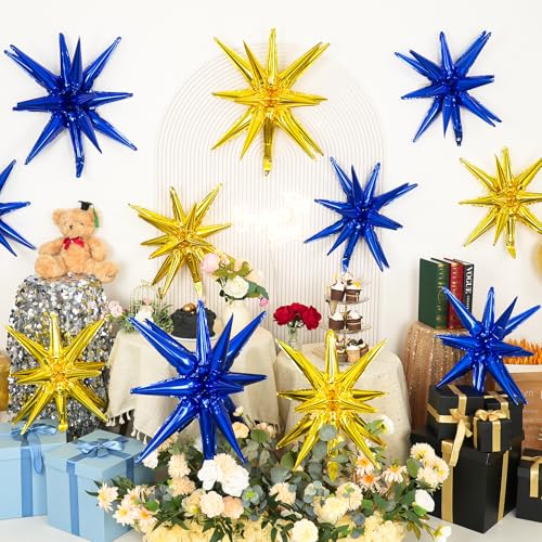 9-Piece Navy Blue & Gold Star Balloons Set - 27" & 22" Mylar Party Decor