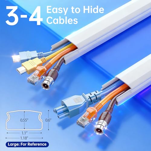 Delamu TV Cord Hider - Large Cable Covers for 3-4 Wires, White