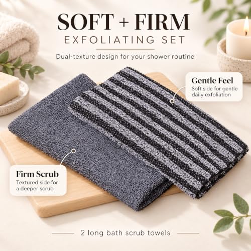 Yiclick Black Exfoliating Washcloth Towel for Shower & Back Scrubbing