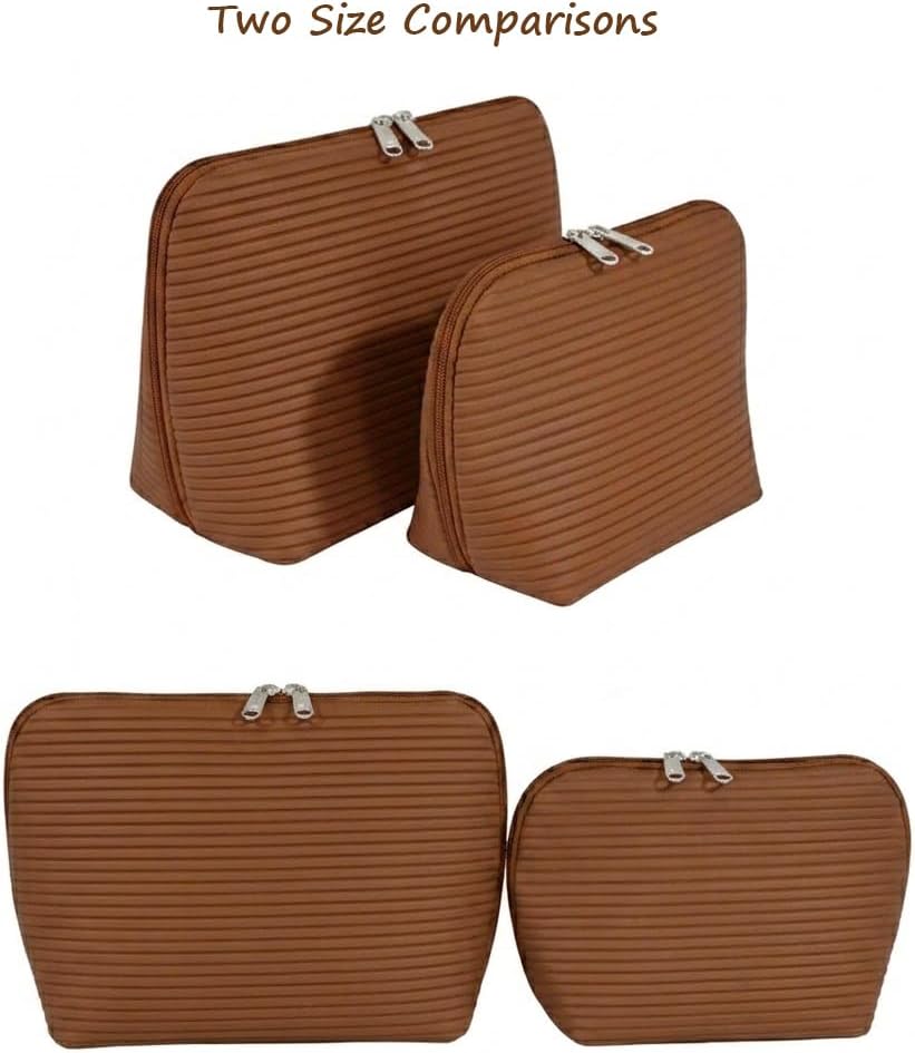 Travel Makeup Bag - Waterproof Stand-Up Cosmetic Organizer with Brush Holders | Large Brown Design for Skincare & Toiletries