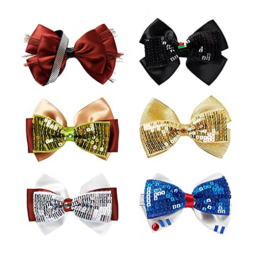6-Piece Girls' Film-Inspired Grosgrain Ribbon Hair Bow Clips, 4-Inch