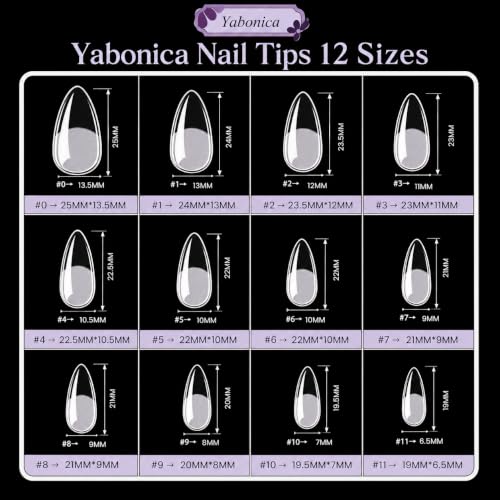 Yabonica 600 Pcs Almond Nail Tips - Pre-Shaped Gel Extensions