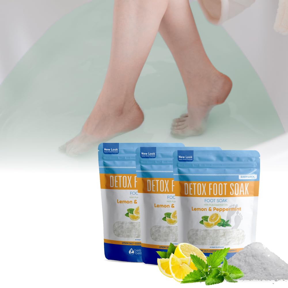 Detox Foot Soak (3 Pack) Epsom Salt Soothing Soaks and Athlete's Foot Detox with Essential Oils in BPA Free Pouch with Press Lock Seal (Bundle with Three 2 Lbs Pouches 6 Lbs Total)