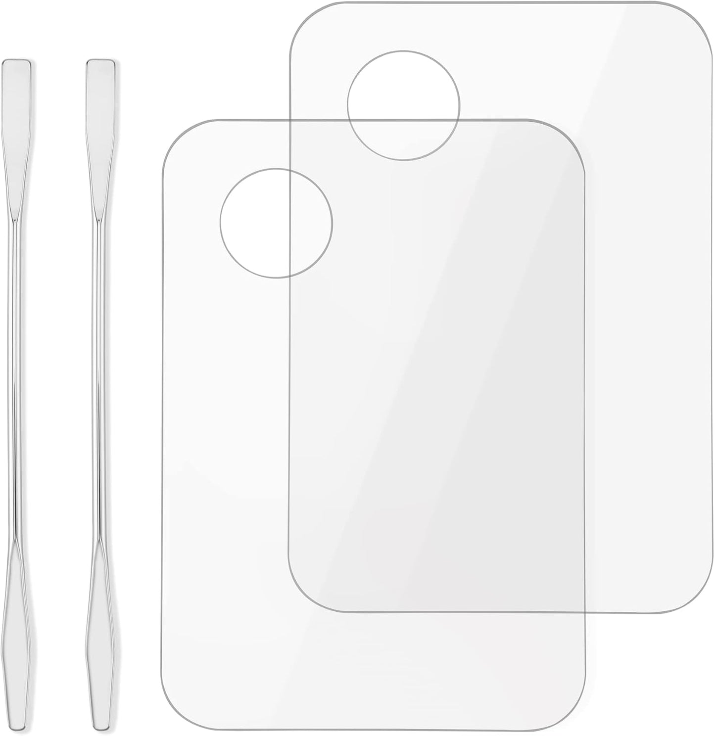 Acrylic Makeup Mixing Palette Set - 2 Transparent Trays with Spatula & Metal Mirror for Beauty Professionals