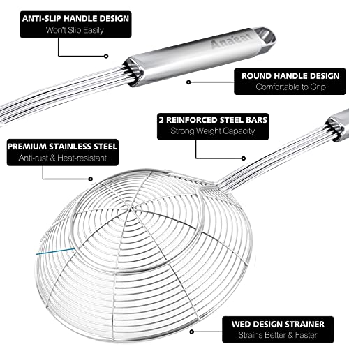 Anaeat Stainless Steel Spider Strainer Skimmer - 5.5 Inch Long Handle Cooking Ladle