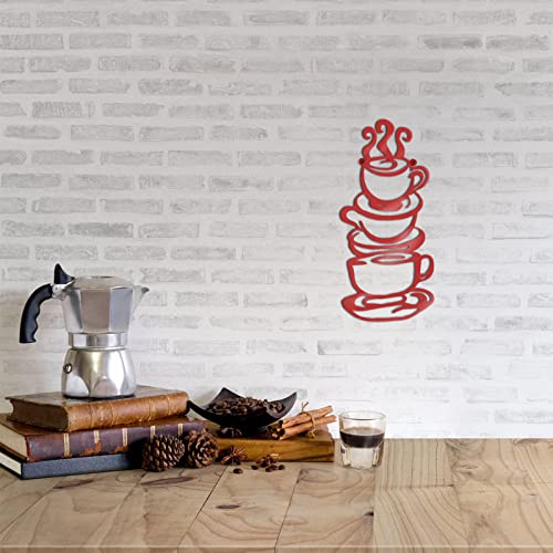 Lynicon Red Coffee Cup Metal Wall Art for Kitchen Decor