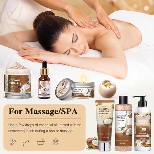 LUCOTIYA Yellow Coconut Vanilla Spa Gift Basket - Self Care Set for Women