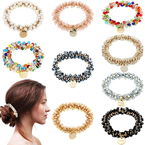 Yinder 9 Pcs Crystal Hair Ties - Boho Elastic Scrunchies for Women