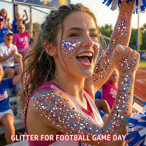 Red White Blue Hair Glitter Stick,4th of July Patriotic America Flag Star Face Body Glitter,250th Independence Day Outfits for Women, Waterproof Cheer Glitter Makeup for Soccer Game