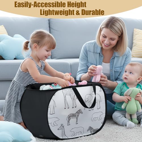 Stuffed Animal Storage Basket with Zipper Lid - Black