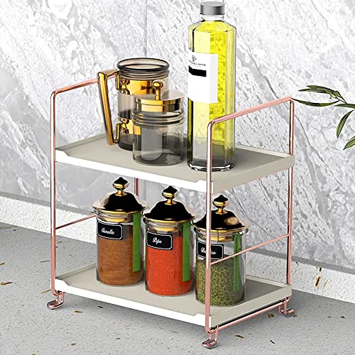 2-Tier Stackable Organizer Shelf - Rose Gold Countertop Storage Rack