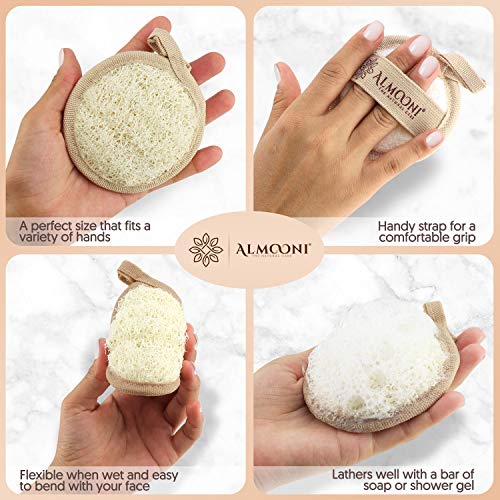ALMOONI Natural Loofah Face Scrubber - Exfoliating Facial Pads, 6 Count