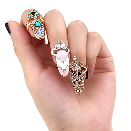 12 Pcs Adjustable Rhinestone Bowknot Nail Rings Set - CoscosX