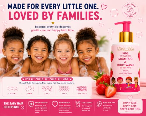 BABY HAIR Strawberry Mineral Shampoo & Body Wash 10 fl. oz. - Sulfate-Free, Tearless Formula with Biotin & Strawberry Oil