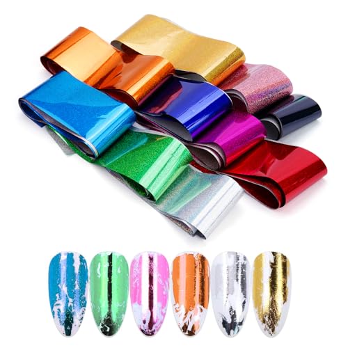 Yokilly Colorful Holographic Nail Art Foil Transfer Stickers - 10Pcs, 3D Self-Adhesive