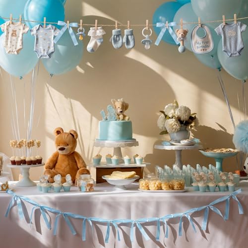 Blue Bow Baby Shower Decoration Kit with DIY Clothesline & Bows