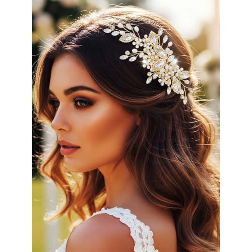 GORAIS Rhinestone Bridal Hair Comb - Gold Wedding Hair Accessory