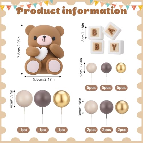 29 Pcs Brown Bear Cake Toppers Set for Baby Showers