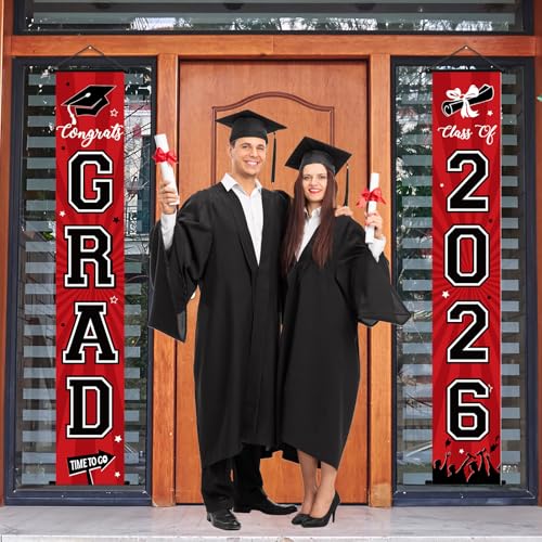 Class of 2026 Graduation Banner - Red & Black Porch Sign Decor