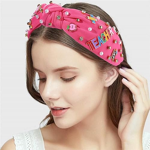 CEALXHENY Pattern H Teacher Headband with Crystals & Charms, Teacher Appreciation Gift