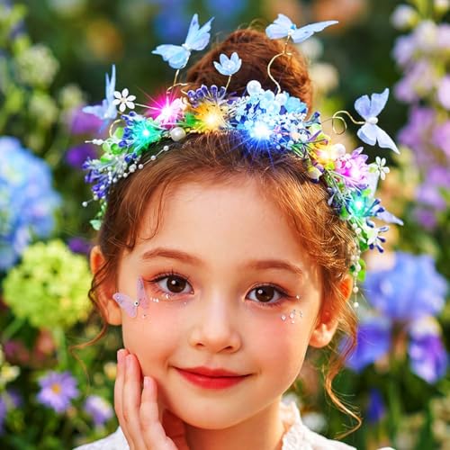 Blue Light Up Butterfly Headband for Girls - Fairy Flower Hair Accessory Pack of 1