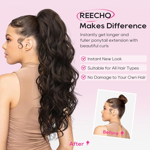 REECHO Platinum Blonde Ponytail Extension 24 Inch Long Curly Clip-In Hairpiece for Women