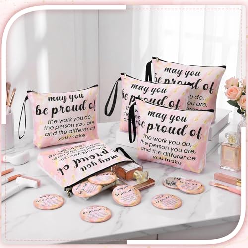 Be Proud Inspirational Compact Mirror & Canvas Makeup Bag Set for Women - 24 pcs