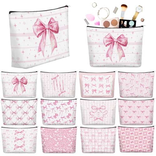 Reginary 12 Pcs Pink Bow Makeup Bags - Cosmetic Party Favors