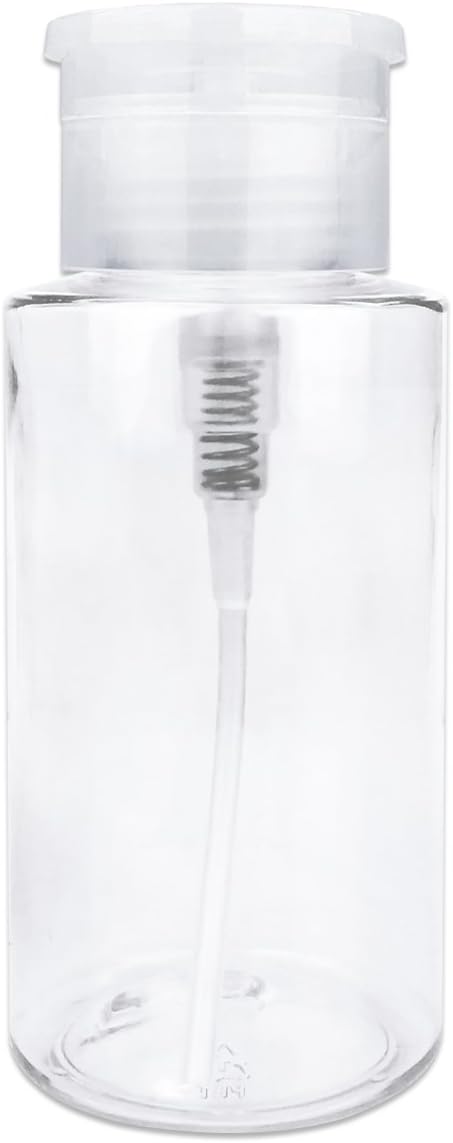 Clear Push Down Pump Dispenser Bottle - 7oz Refillable Flip Top Cap for Nail Polish & Travel Cosmetics